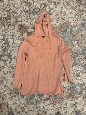 Eddie Bauer Peach Hooded V-Neck Sweater 95% Cotton